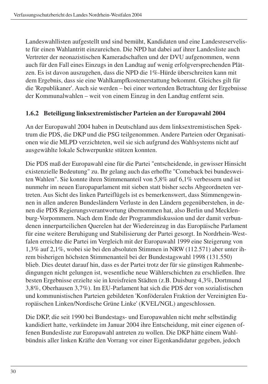 Seite 32 des Verfassungsschutzbericht 2004 Nordrhein-Westfalen
