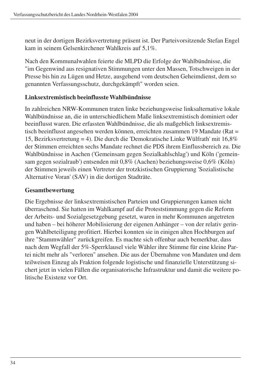 Seite 36 des Verfassungsschutzbericht 2004 Nordrhein-Westfalen