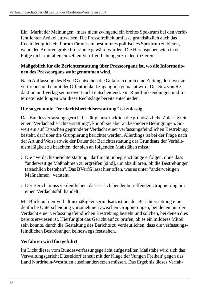 Seite 40 des Verfassungsschutzbericht 2004 Nordrhein-Westfalen