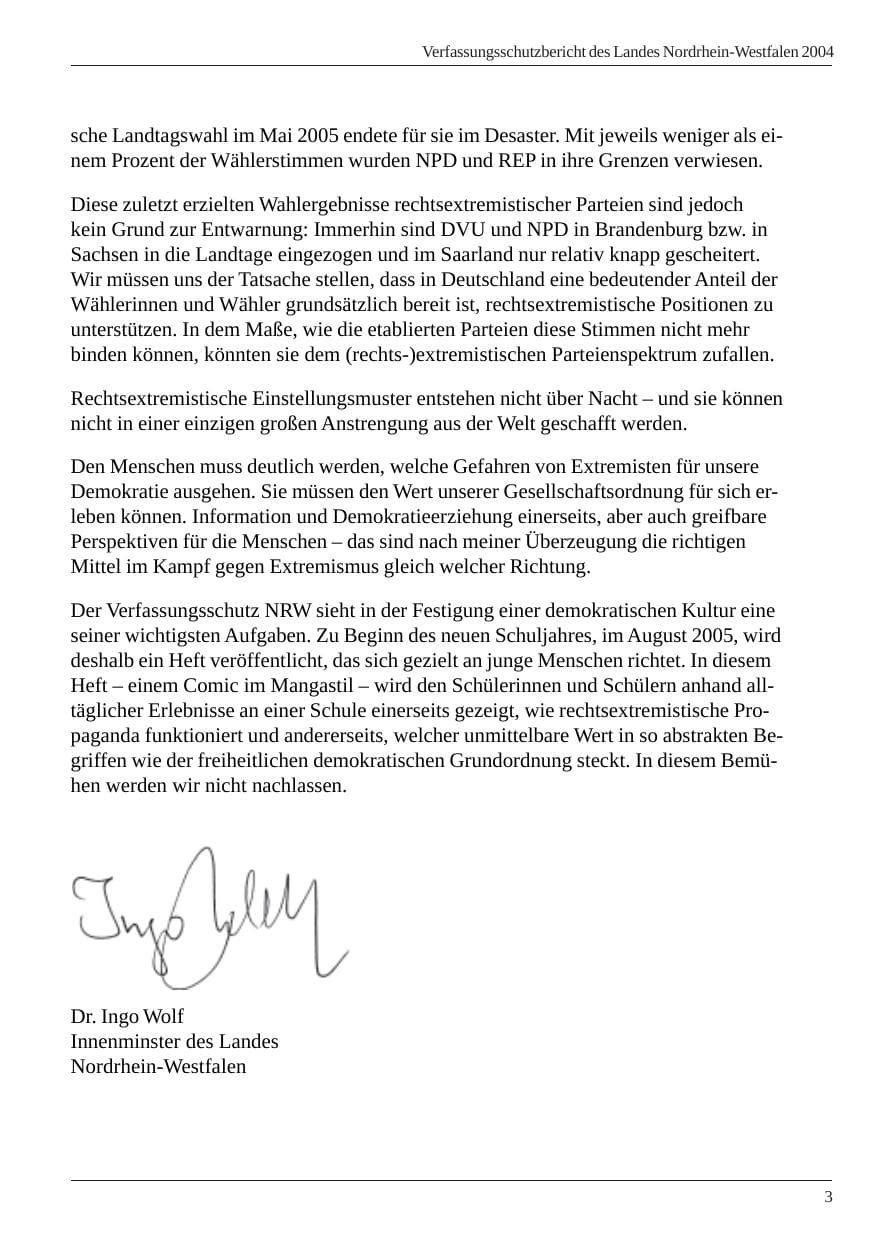 Seite 5 des Verfassungsschutzbericht 2004 Nordrhein-Westfalen