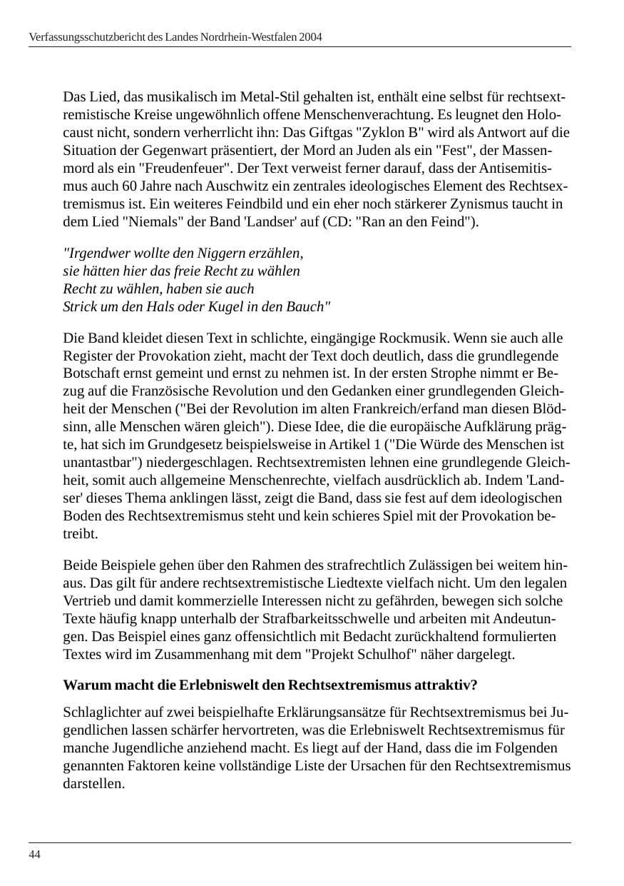 Seite 46 des Verfassungsschutzbericht 2004 Nordrhein-Westfalen