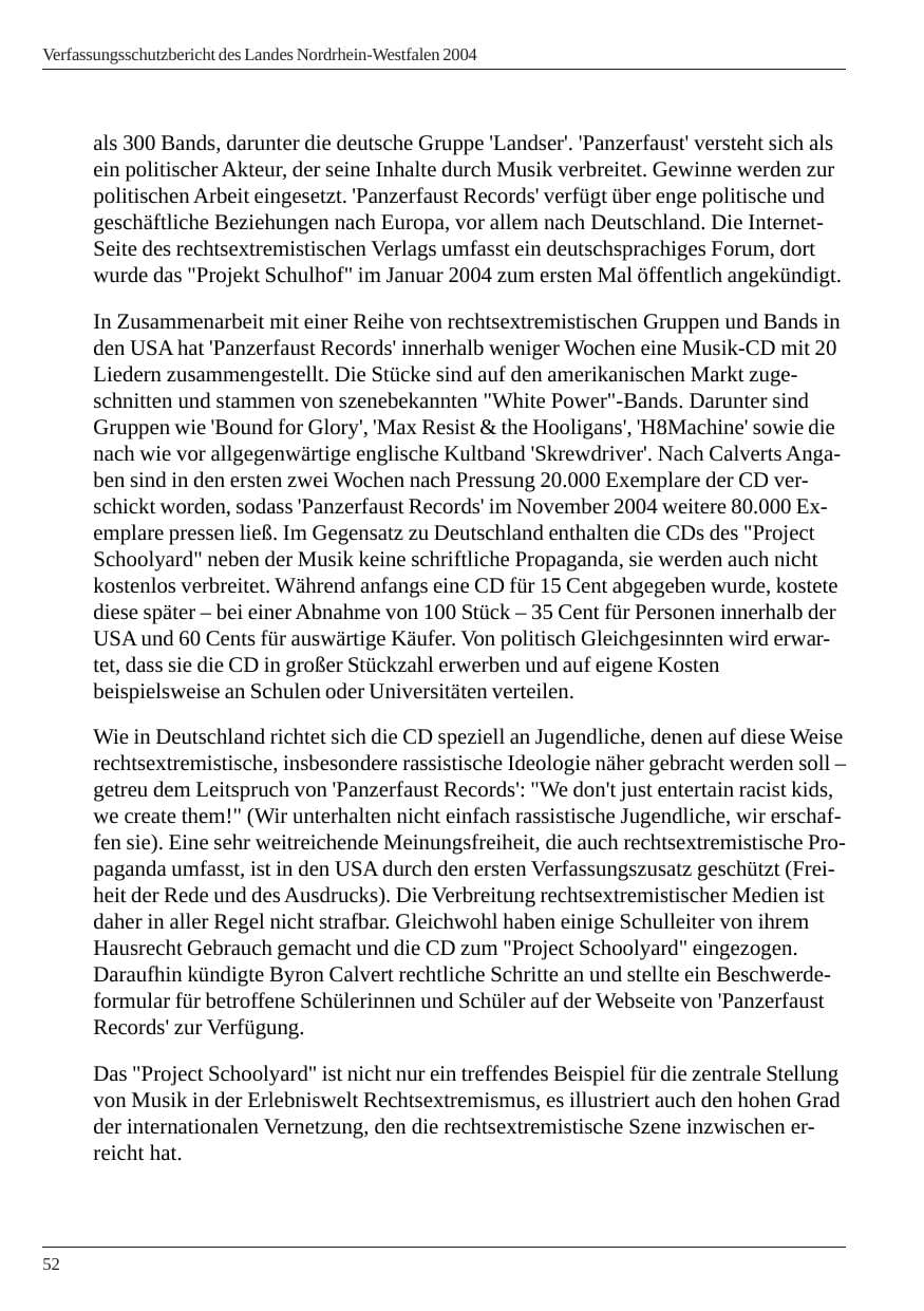 Seite 54 des Verfassungsschutzbericht 2004 Nordrhein-Westfalen