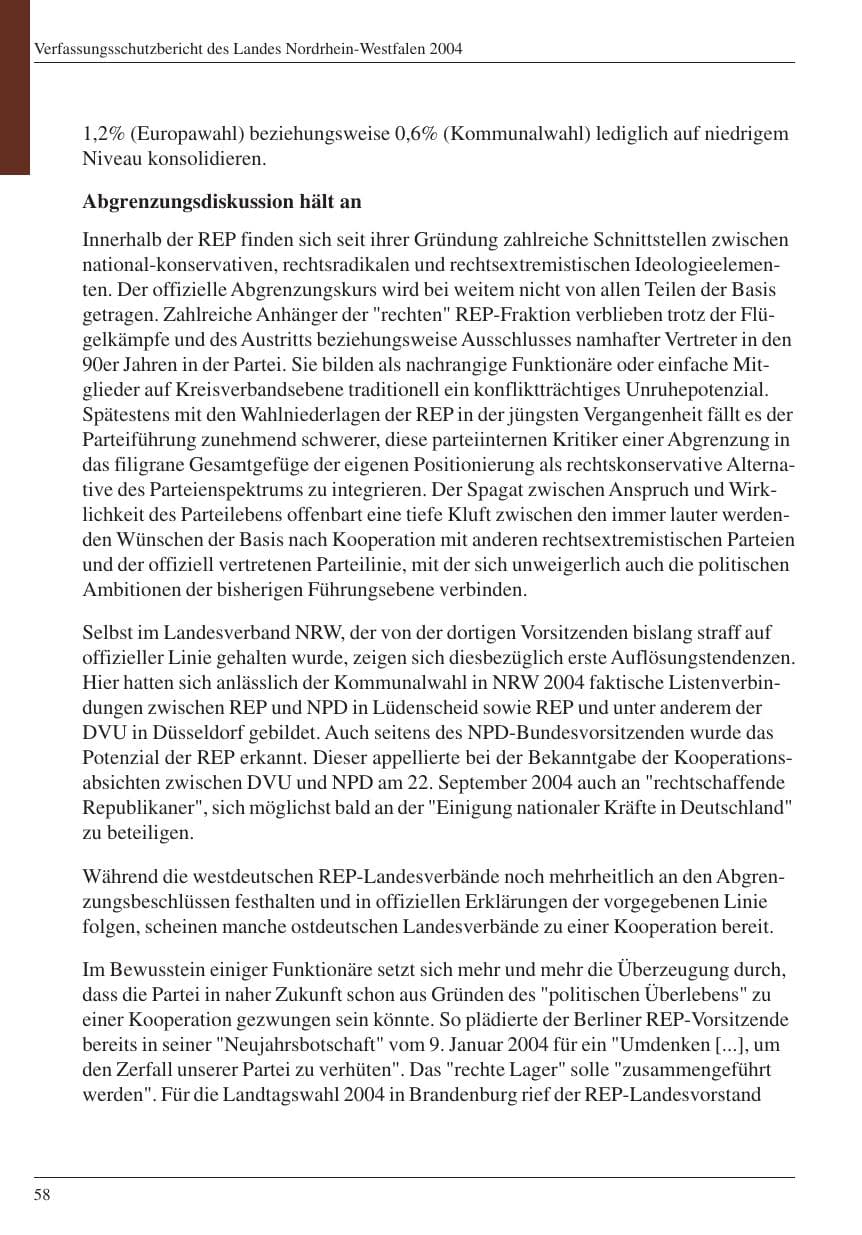 Seite 60 des Verfassungsschutzbericht 2004 Nordrhein-Westfalen