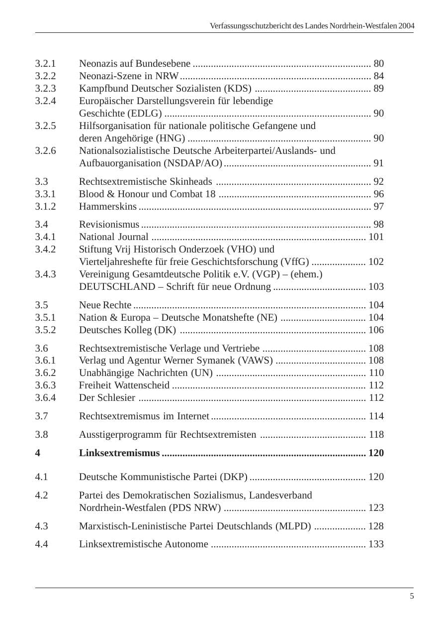 Seite 7 des Verfassungsschutzbericht 2004 Nordrhein-Westfalen