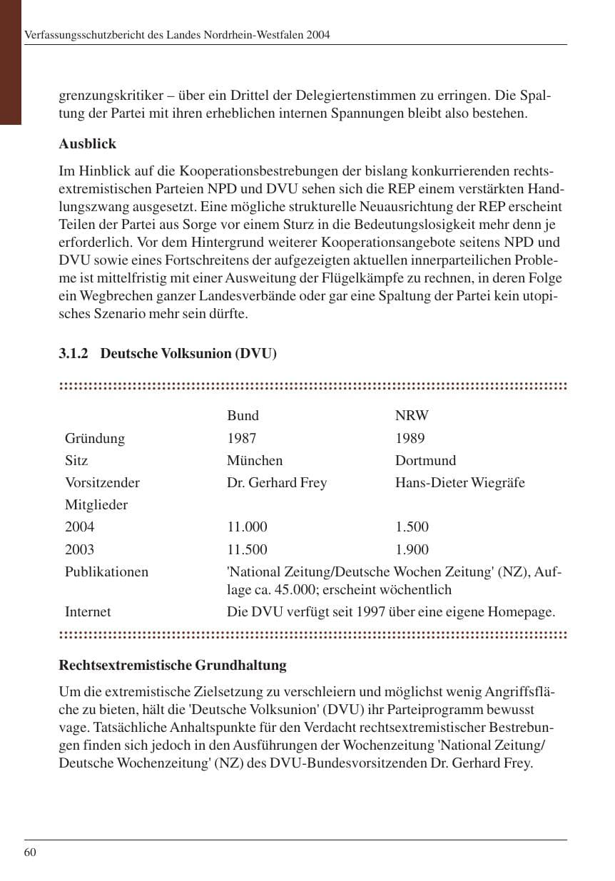 Seite 62 des Verfassungsschutzbericht 2004 Nordrhein-Westfalen