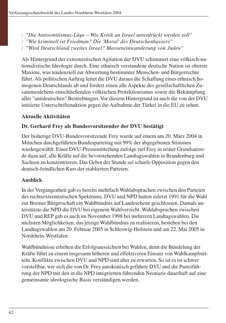 Seite 64 des Verfassungsschutzbericht 2004 Nordrhein-Westfalen