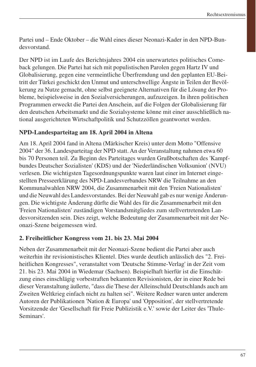Seite 69 des Verfassungsschutzbericht 2004 Nordrhein-Westfalen