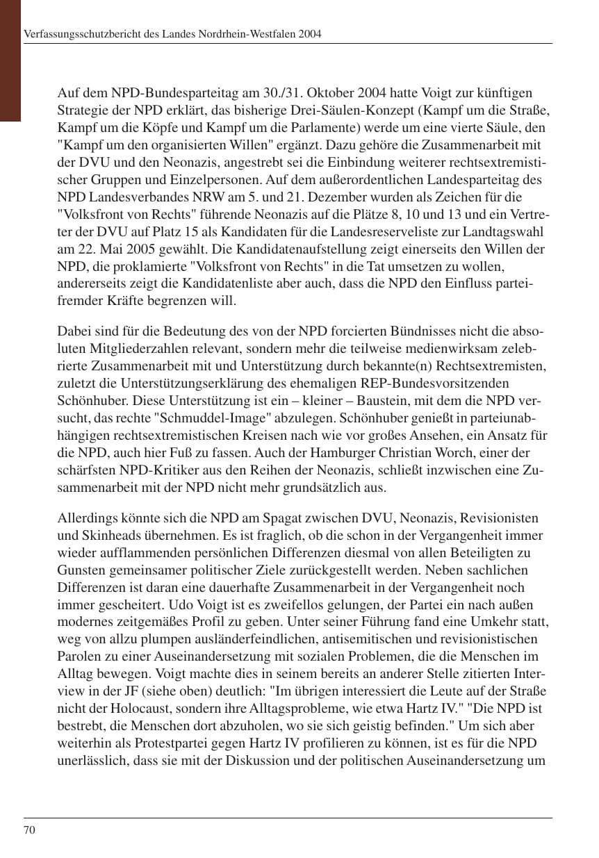 Seite 72 des Verfassungsschutzbericht 2004 Nordrhein-Westfalen