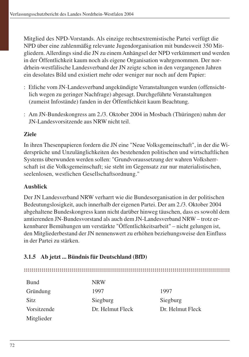 Seite 74 des Verfassungsschutzbericht 2004 Nordrhein-Westfalen