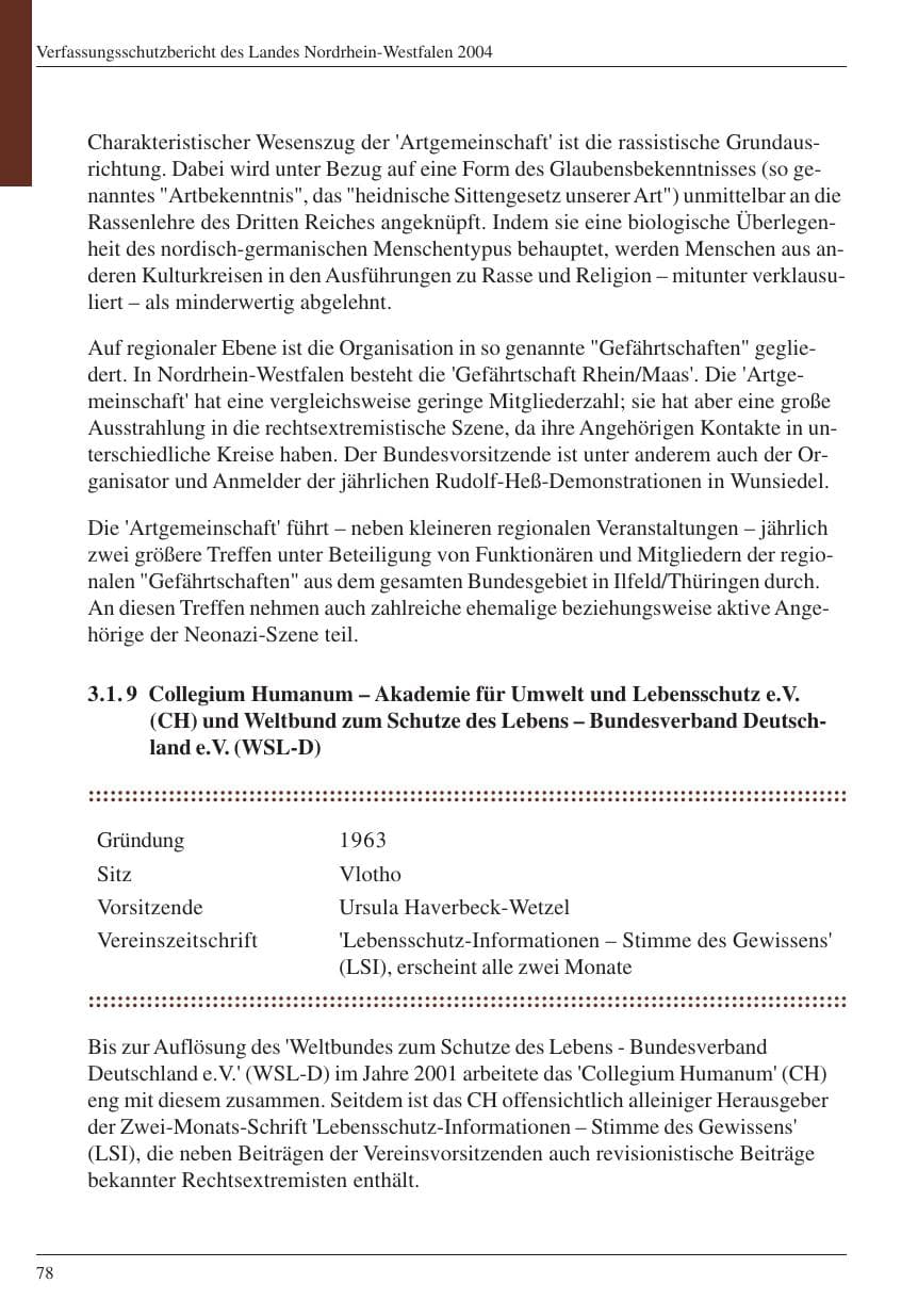 Seite 80 des Verfassungsschutzbericht 2004 Nordrhein-Westfalen