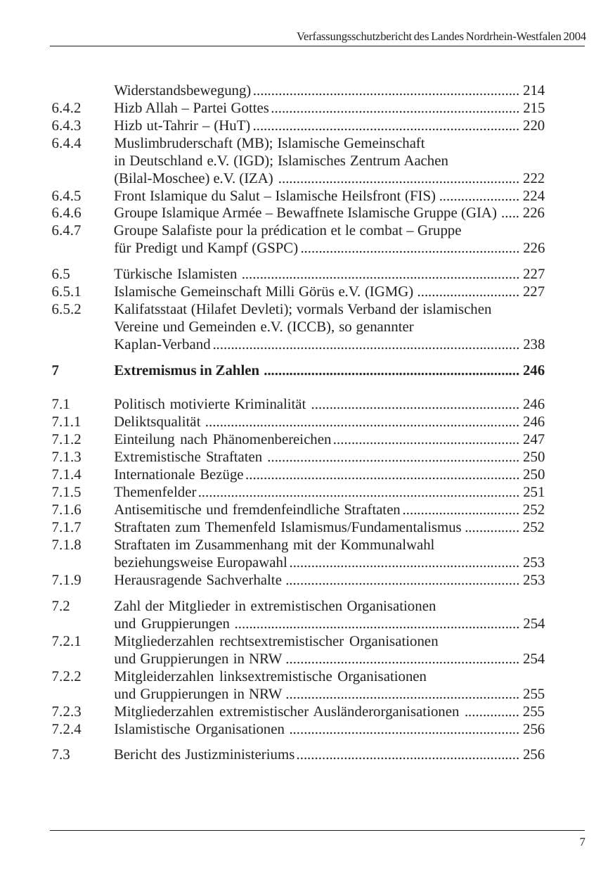 Seite 9 des Verfassungsschutzbericht 2004 Nordrhein-Westfalen