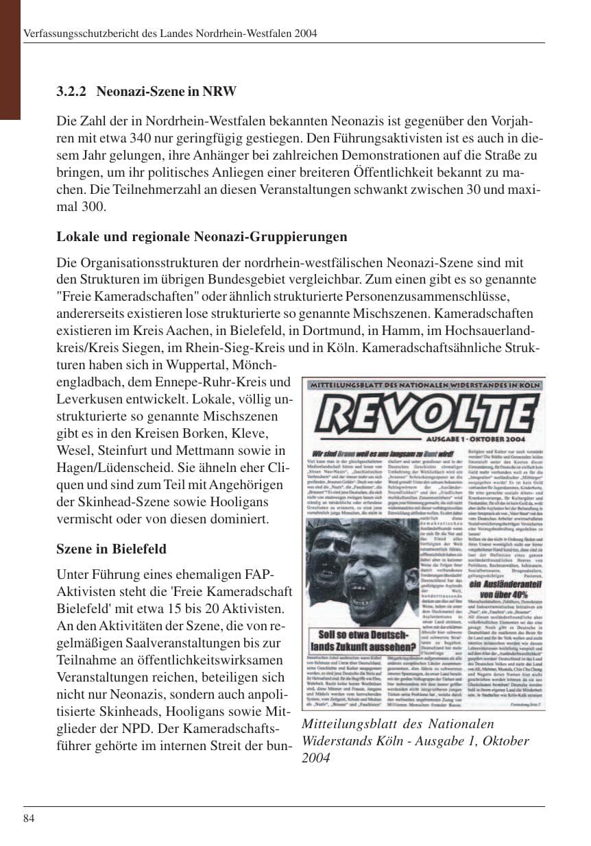 Seite 86 des Verfassungsschutzbericht 2004 Nordrhein-Westfalen