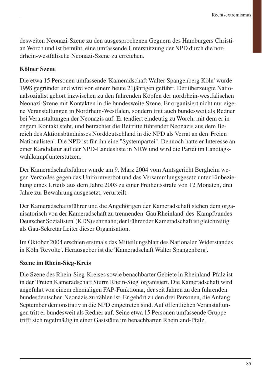 Seite 87 des Verfassungsschutzbericht 2004 Nordrhein-Westfalen