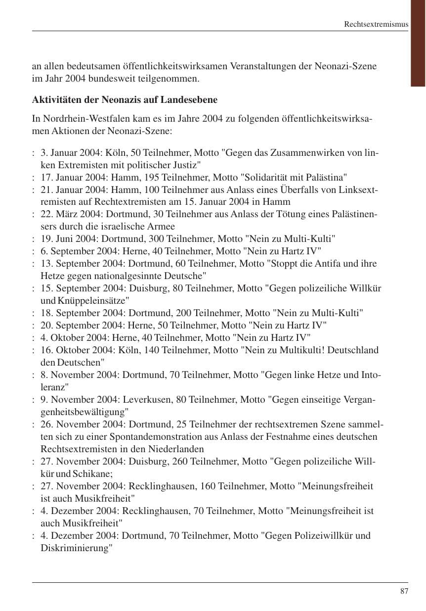 Seite 89 des Verfassungsschutzbericht 2004 Nordrhein-Westfalen