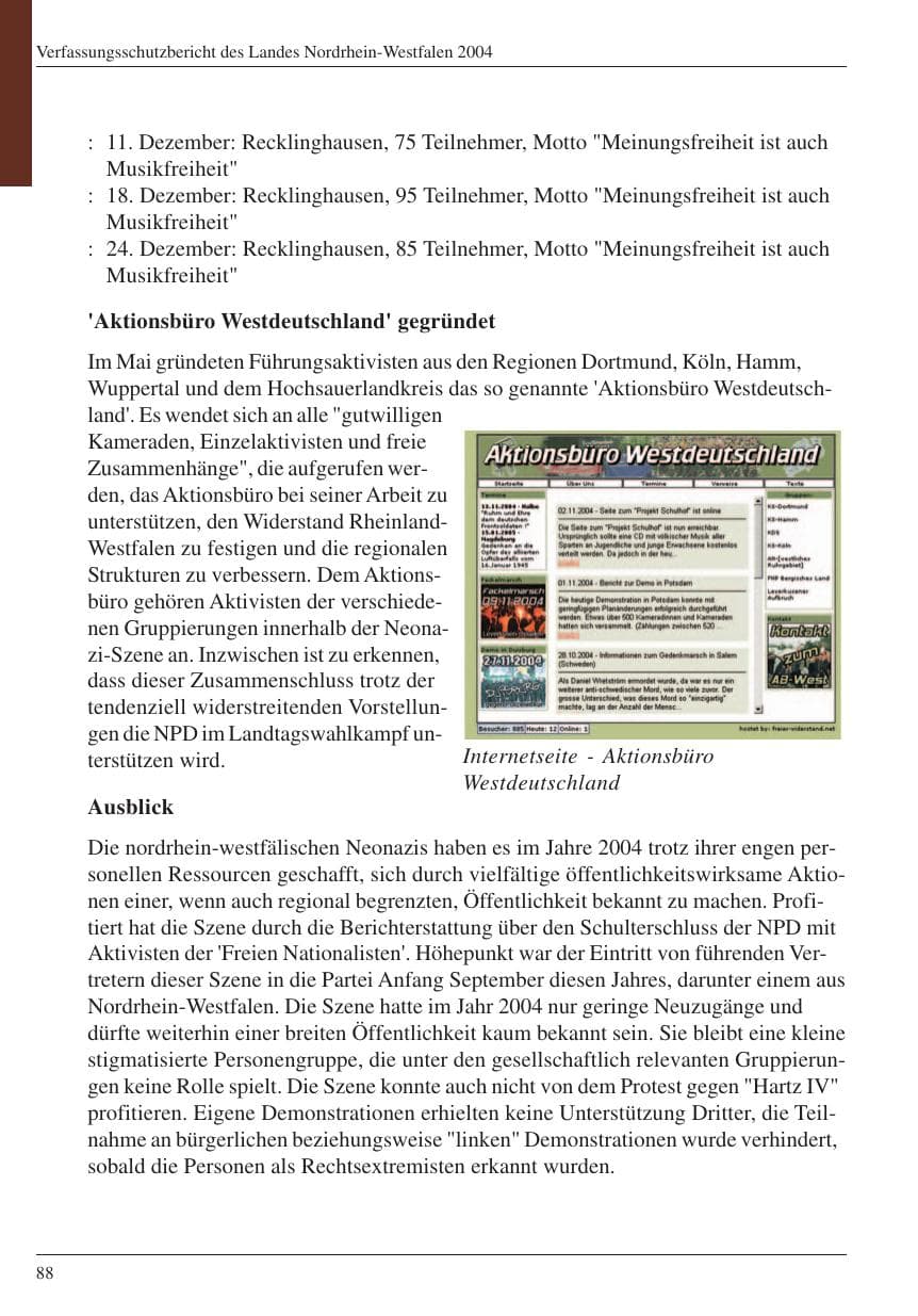 Seite 90 des Verfassungsschutzbericht 2004 Nordrhein-Westfalen