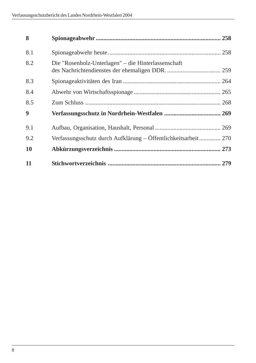 Seite 10 des Verfassungsschutzbericht 2004 Nordrhein-Westfalen