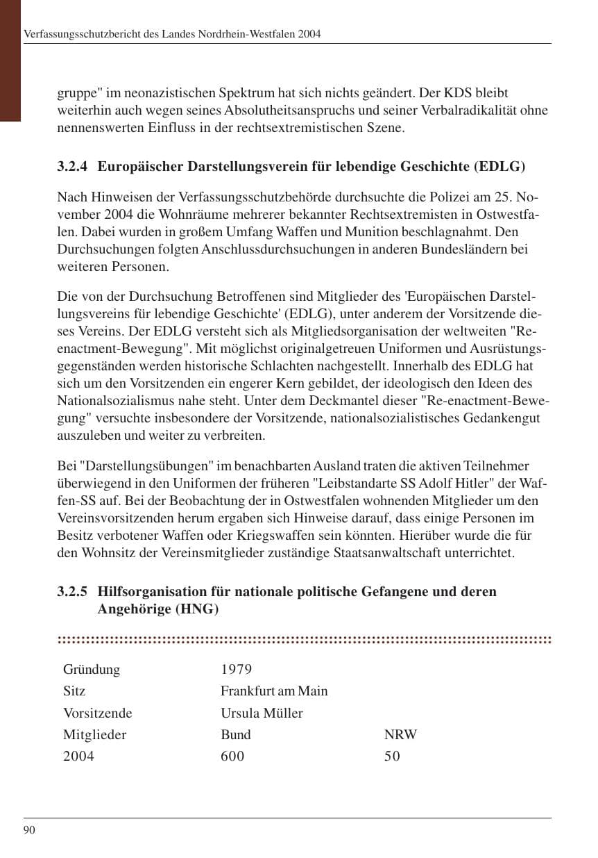 Seite 92 des Verfassungsschutzbericht 2004 Nordrhein-Westfalen