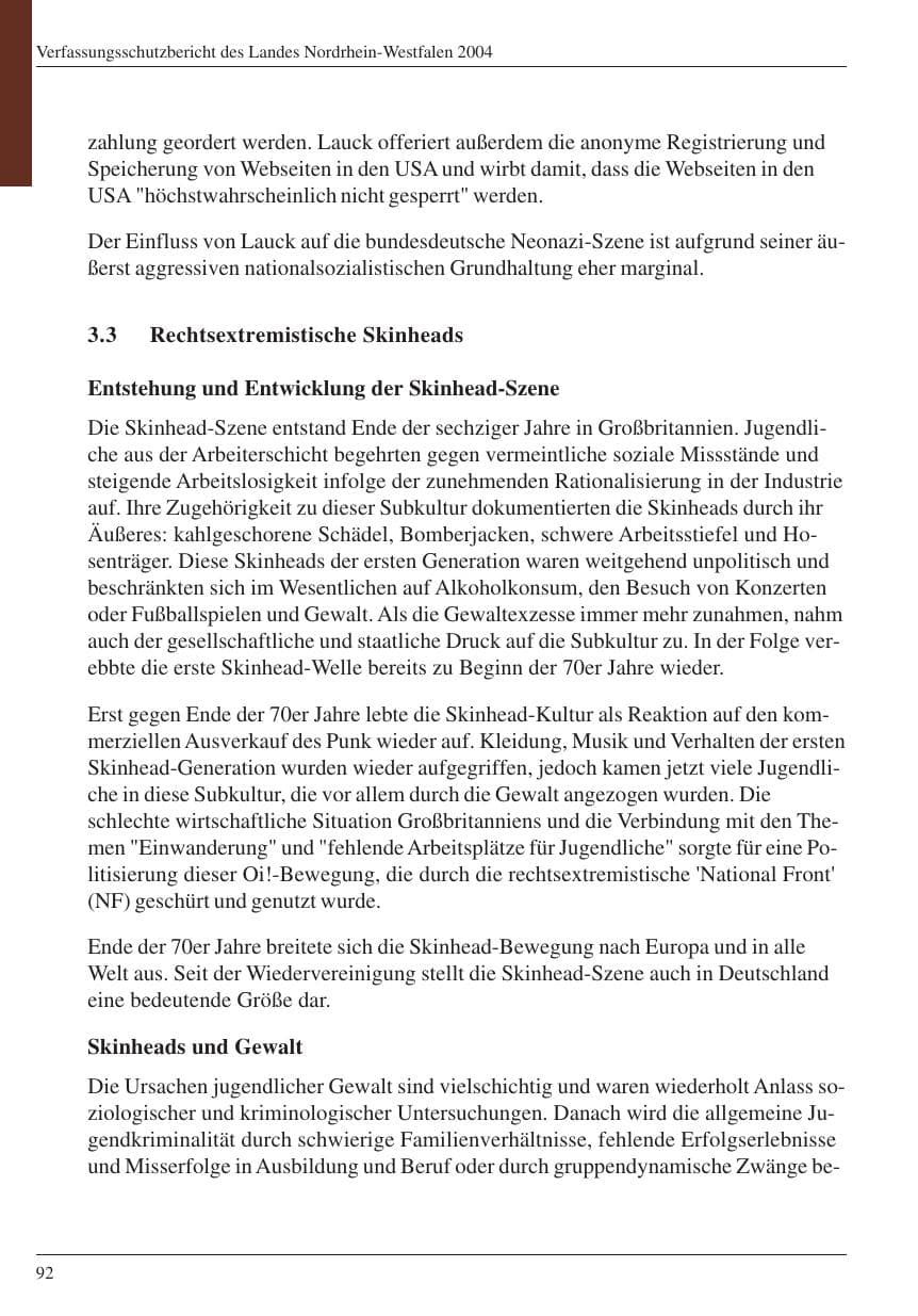 Seite 94 des Verfassungsschutzbericht 2004 Nordrhein-Westfalen