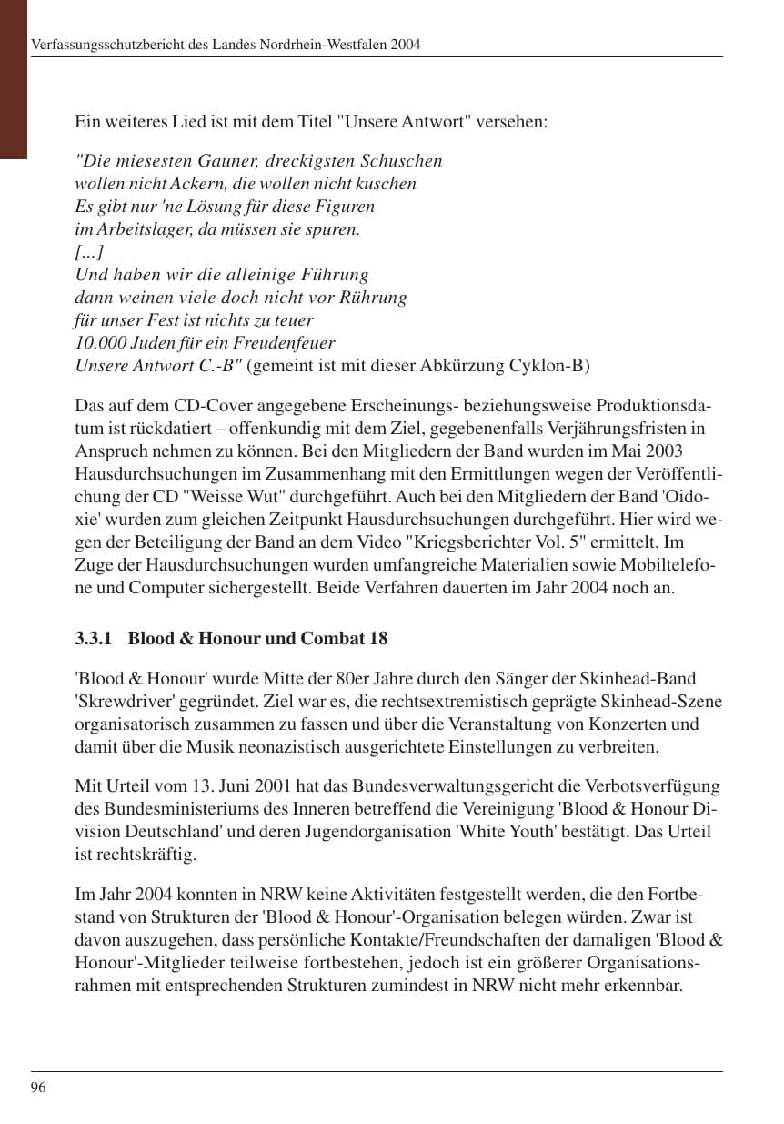 Seite 98 des Verfassungsschutzbericht 2004 Nordrhein-Westfalen