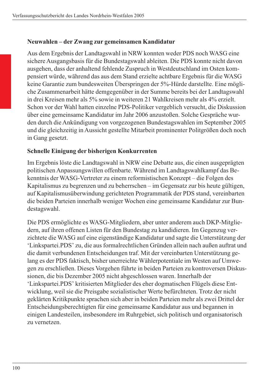 Seite 102 des Verfassungsschutzbericht 2005 Nordrhein-Westfalen