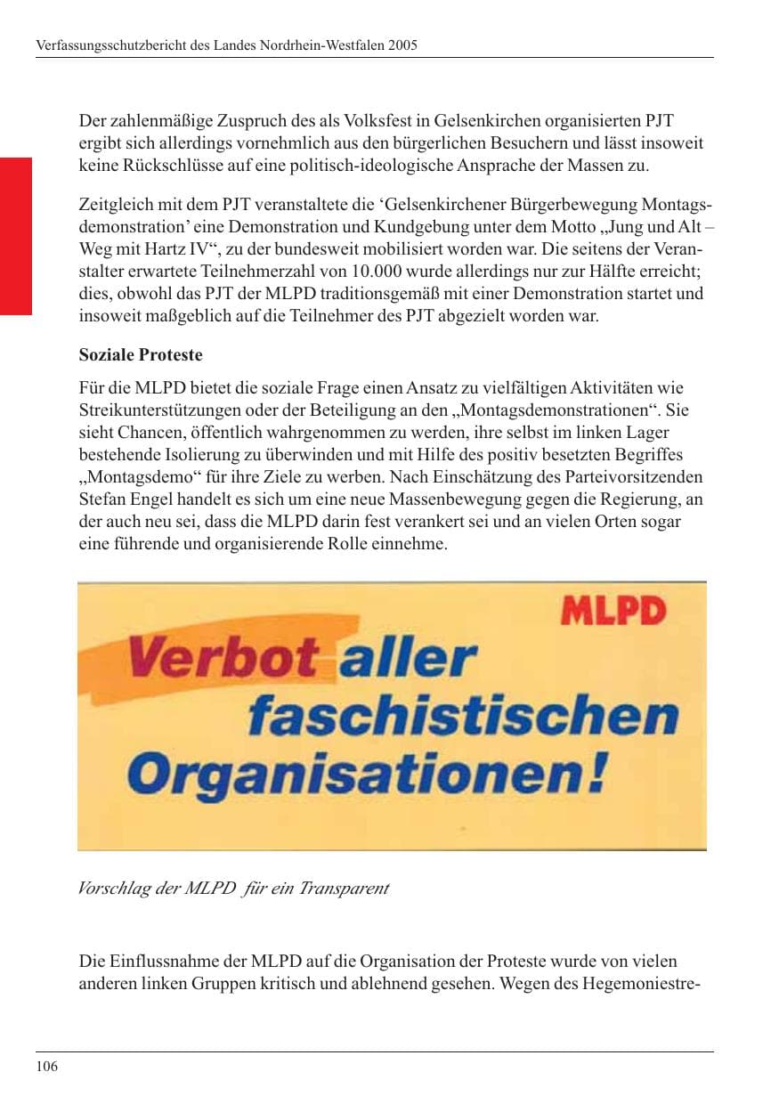 Seite 108 des Verfassungsschutzbericht 2005 Nordrhein-Westfalen