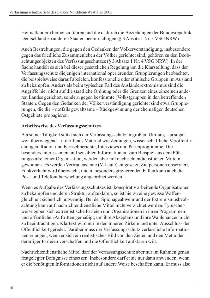Seite 12 des Verfassungsschutzbericht 2005 Nordrhein-Westfalen