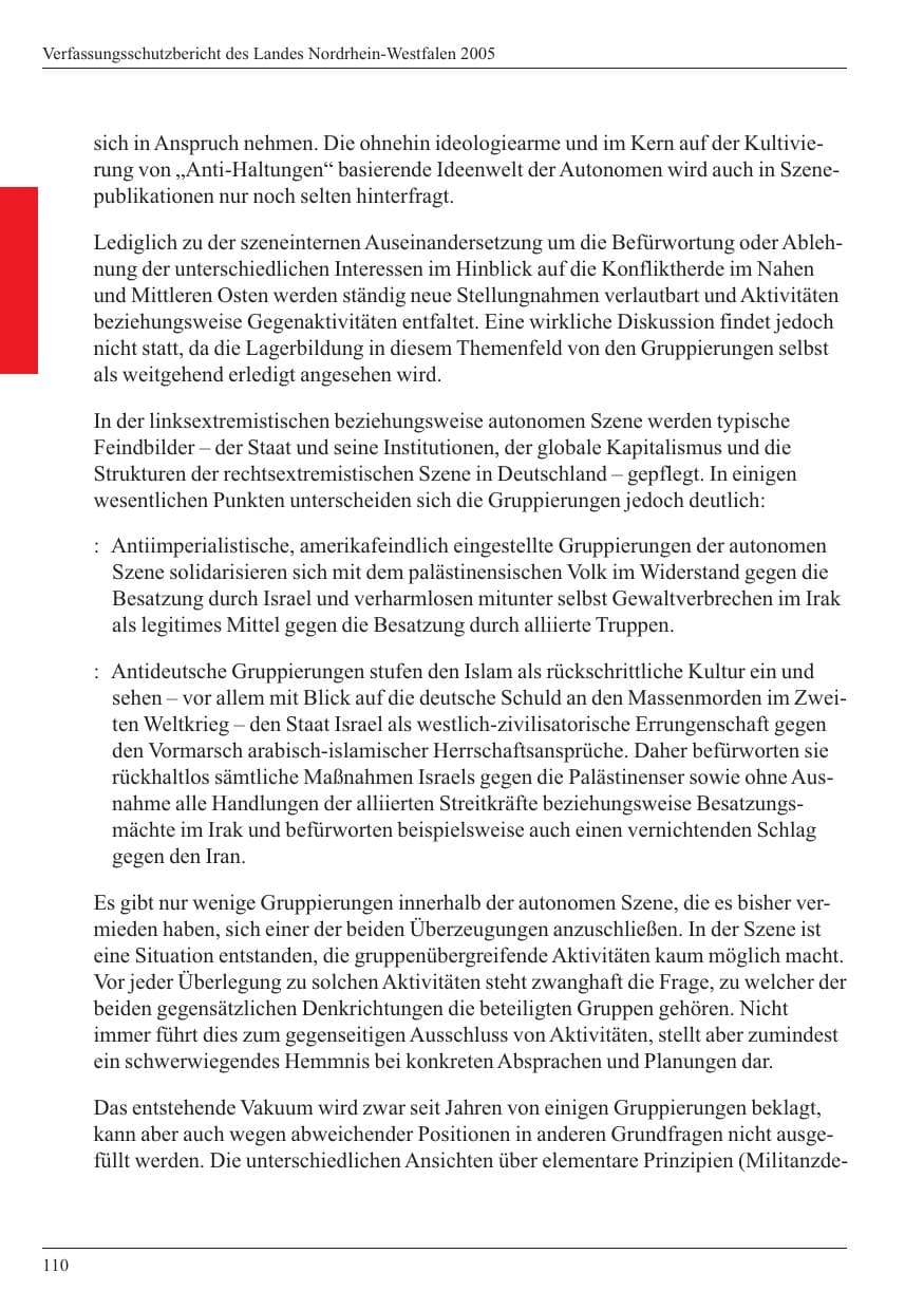 Seite 112 des Verfassungsschutzbericht 2005 Nordrhein-Westfalen