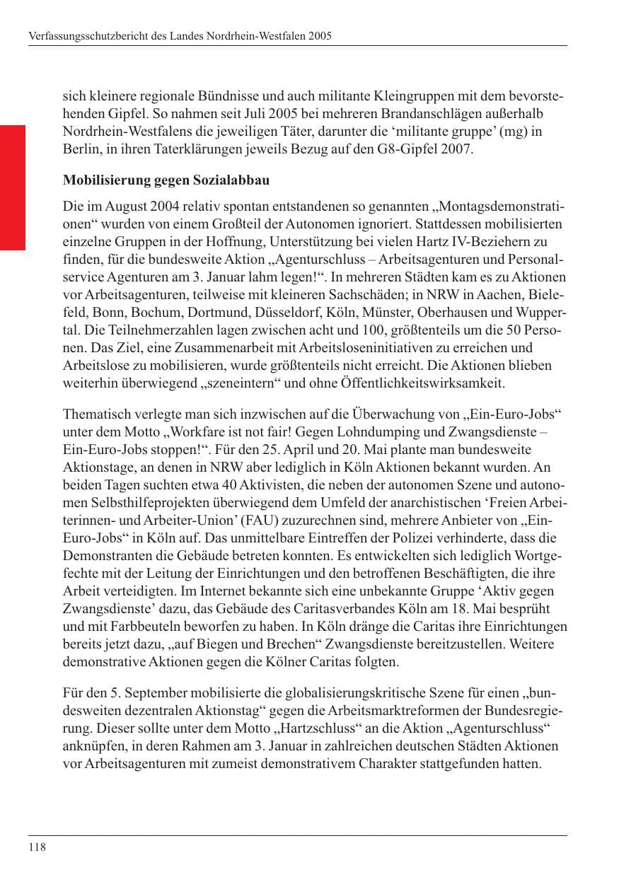 Seite 120 des Verfassungsschutzbericht 2005 Nordrhein-Westfalen