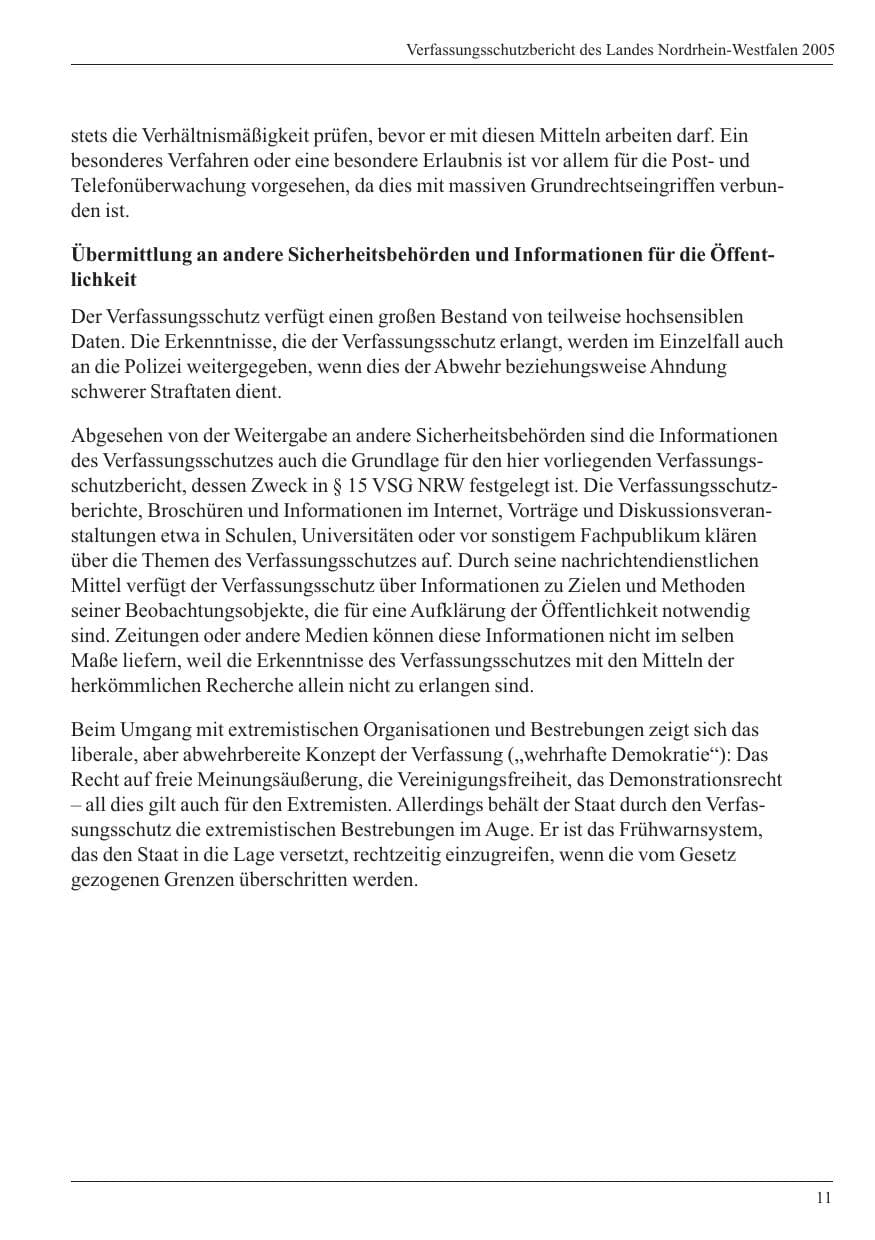 Seite 13 des Verfassungsschutzbericht 2005 Nordrhein-Westfalen