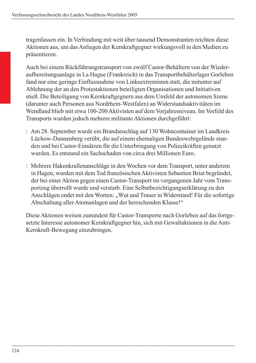 Seite 126 des Verfassungsschutzbericht 2005 Nordrhein-Westfalen