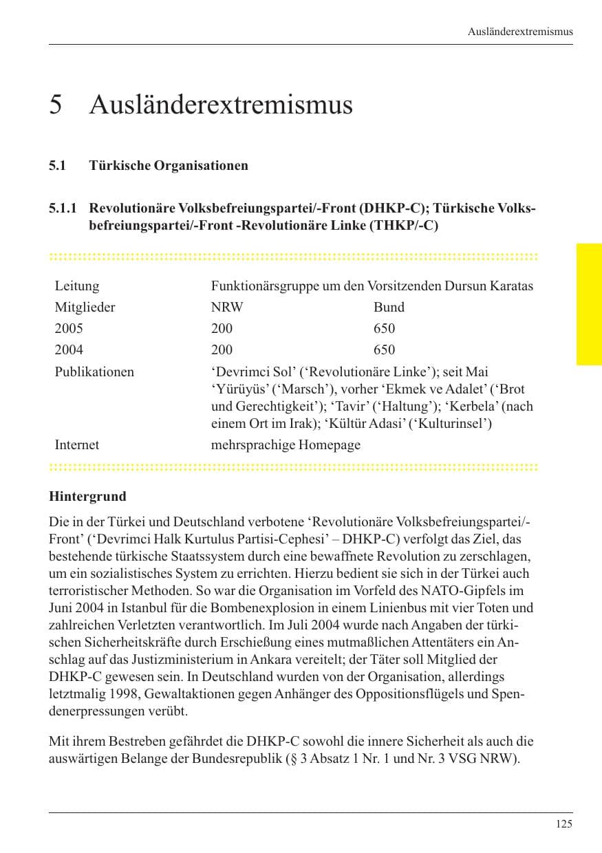 Seite 127 des Verfassungsschutzbericht 2005 Nordrhein-Westfalen