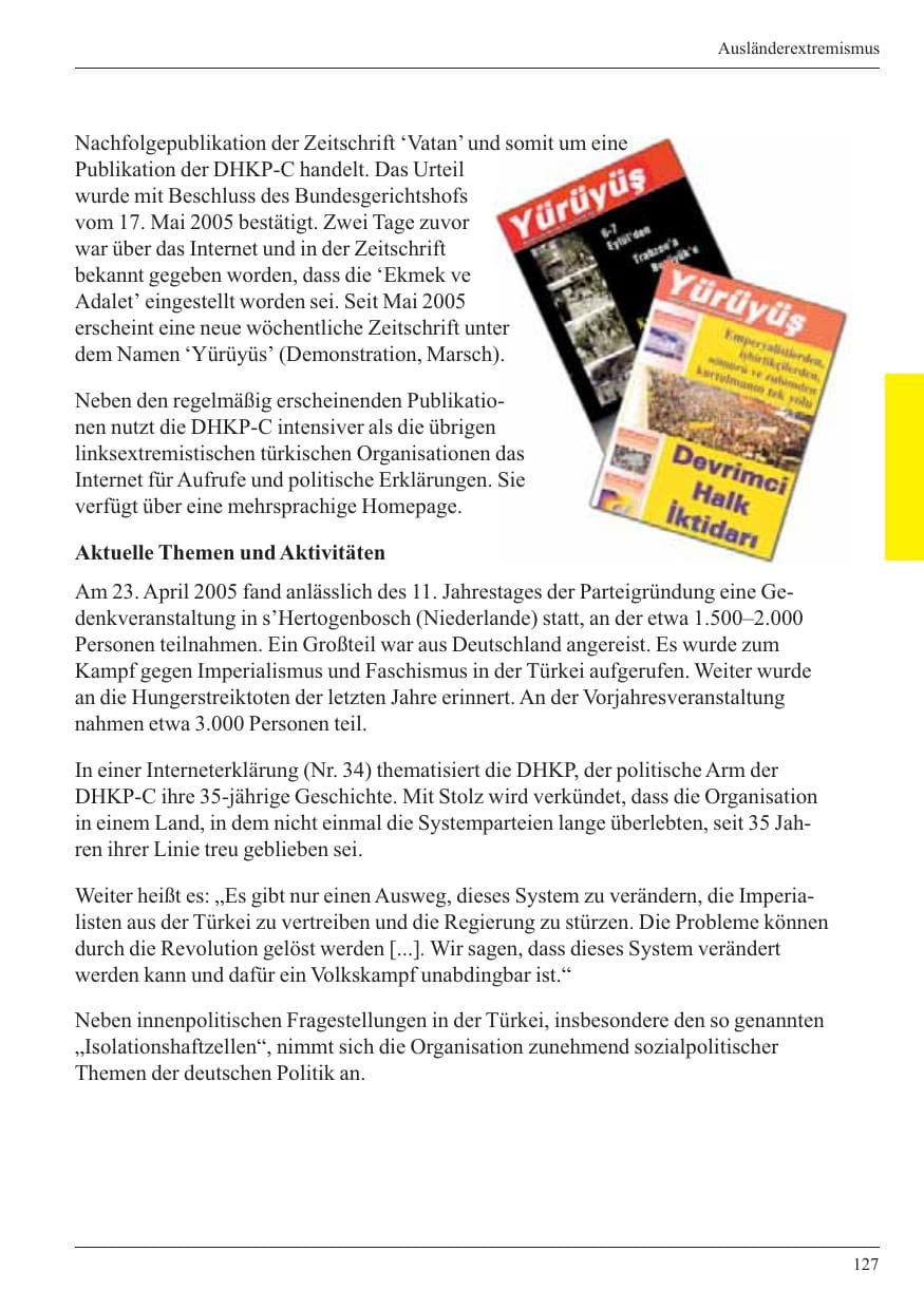 Seite 129 des Verfassungsschutzbericht 2005 Nordrhein-Westfalen