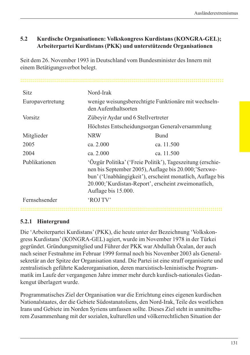 Seite 133 des Verfassungsschutzbericht 2005 Nordrhein-Westfalen