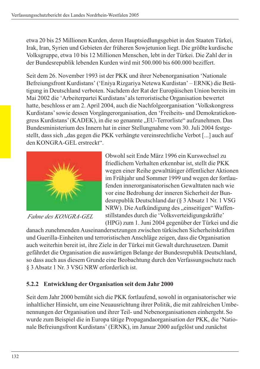 Seite 134 des Verfassungsschutzbericht 2005 Nordrhein-Westfalen