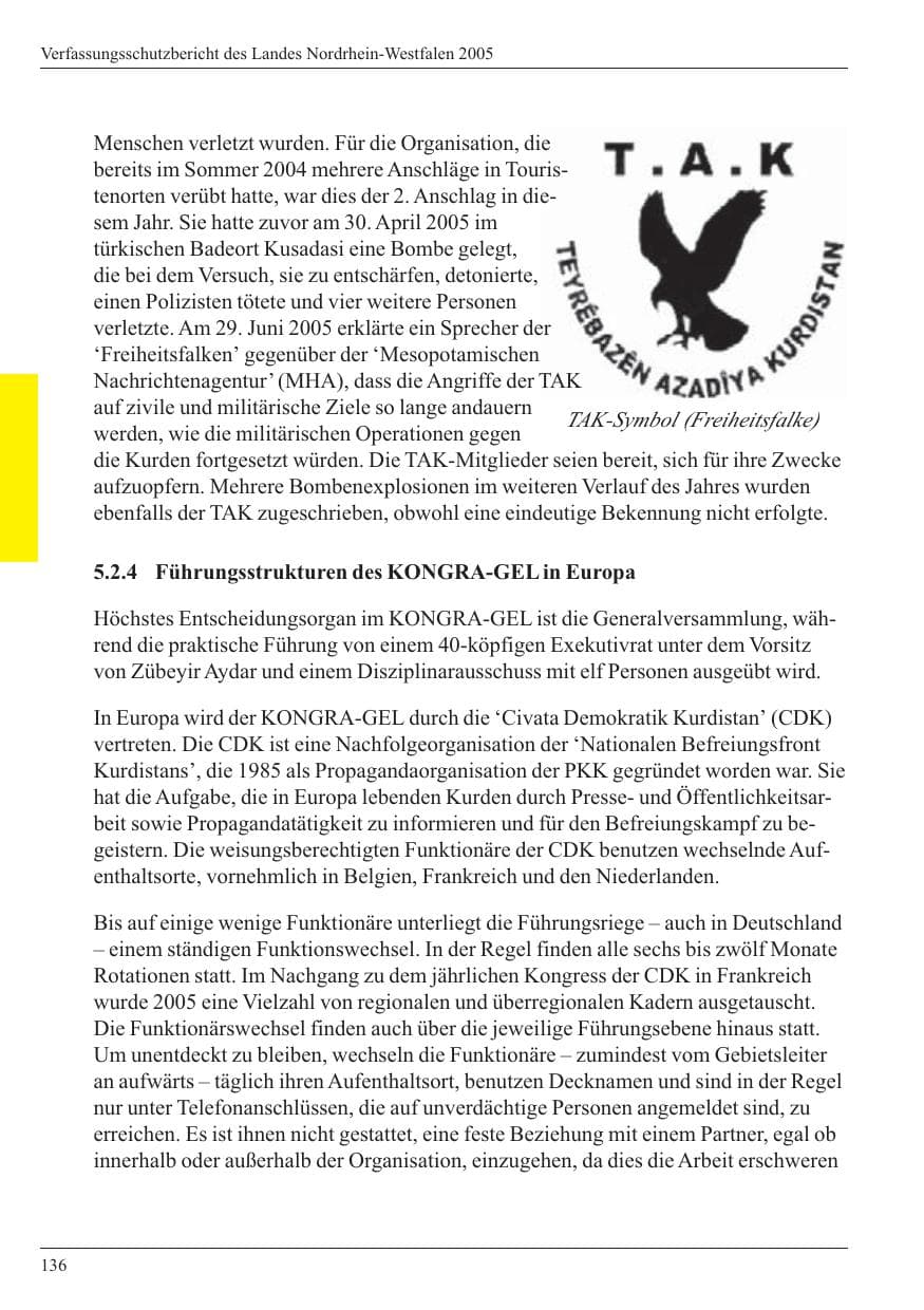 Seite 138 des Verfassungsschutzbericht 2005 Nordrhein-Westfalen