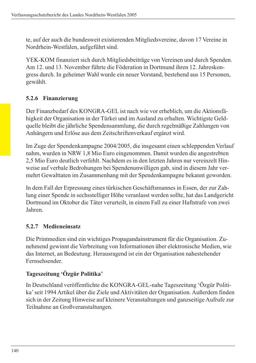 Seite 142 des Verfassungsschutzbericht 2005 Nordrhein-Westfalen