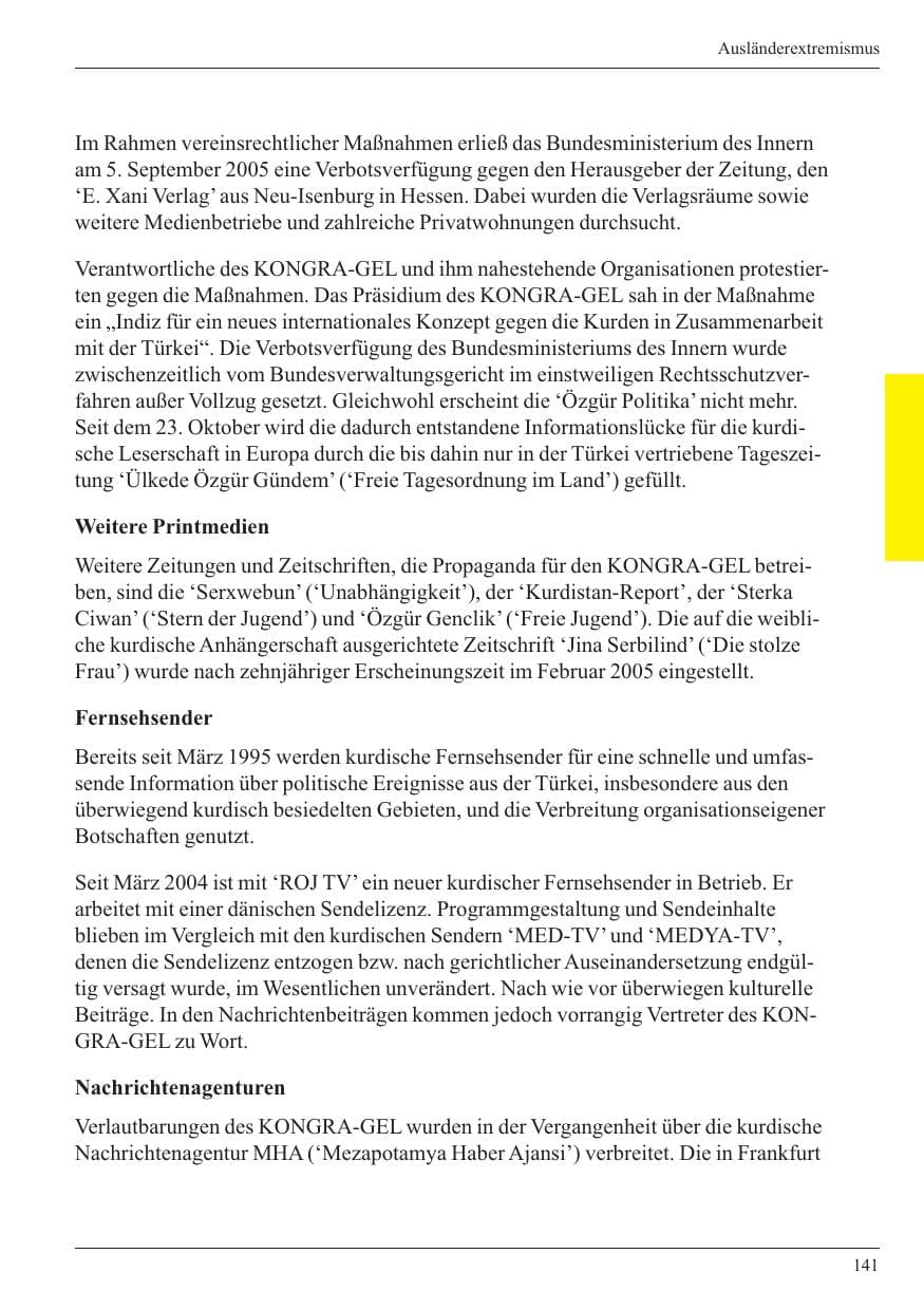 Seite 143 des Verfassungsschutzbericht 2005 Nordrhein-Westfalen