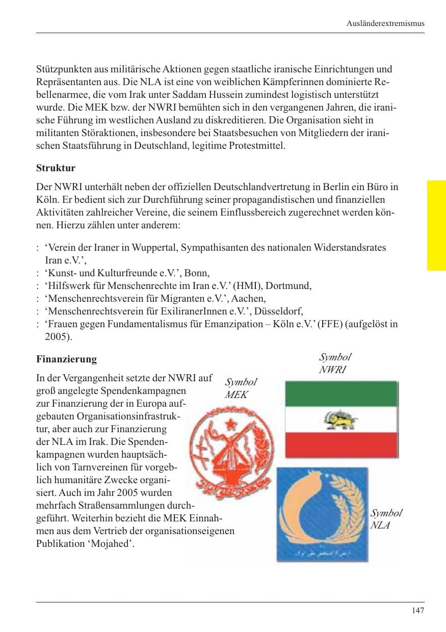 Seite 149 des Verfassungsschutzbericht 2005 Nordrhein-Westfalen