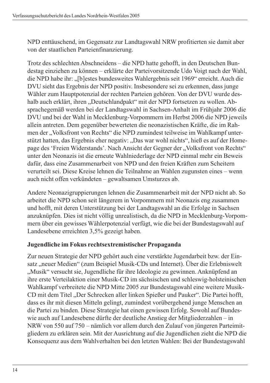 Seite 16 des Verfassungsschutzbericht 2005 Nordrhein-Westfalen