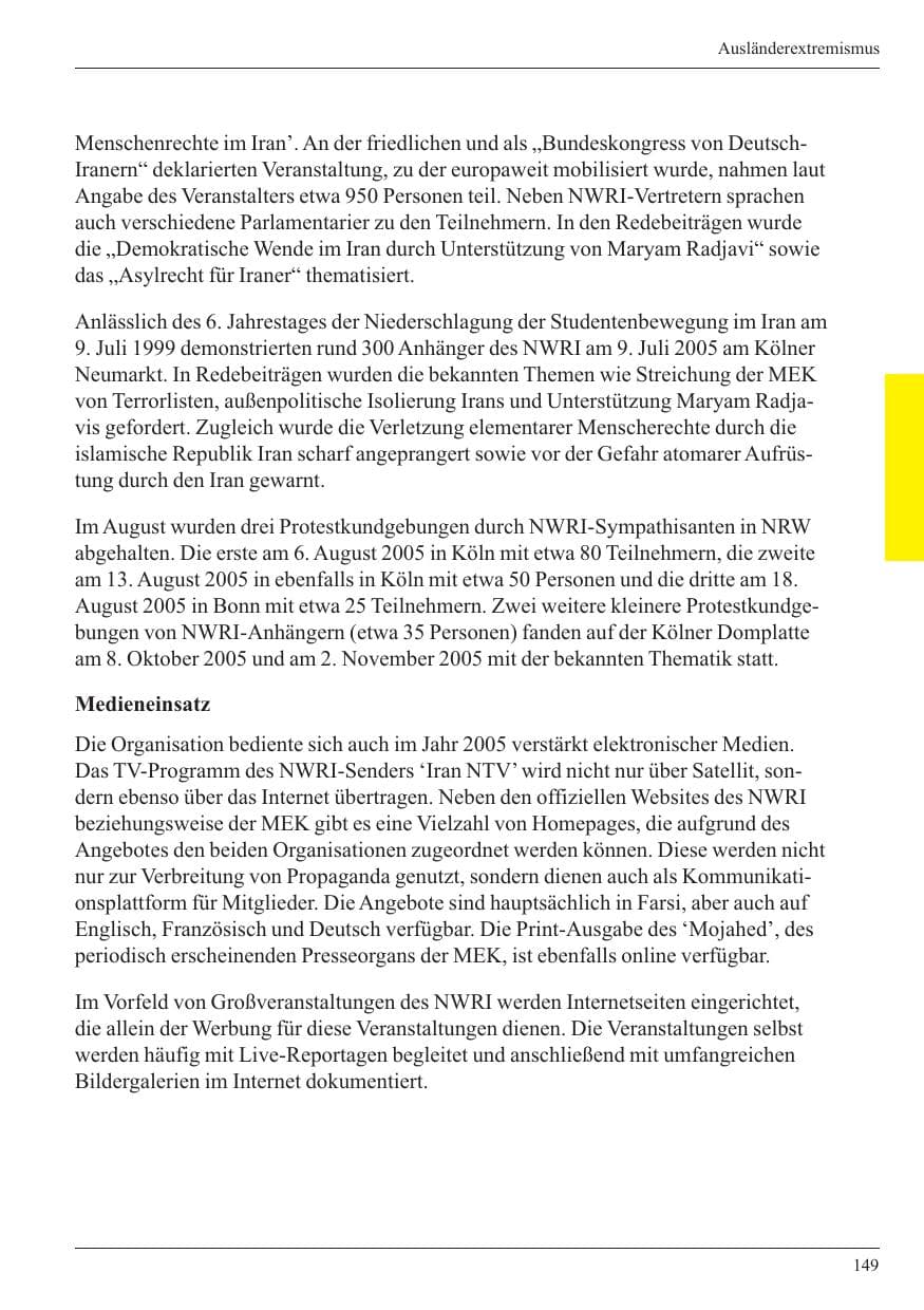 Seite 151 des Verfassungsschutzbericht 2005 Nordrhein-Westfalen