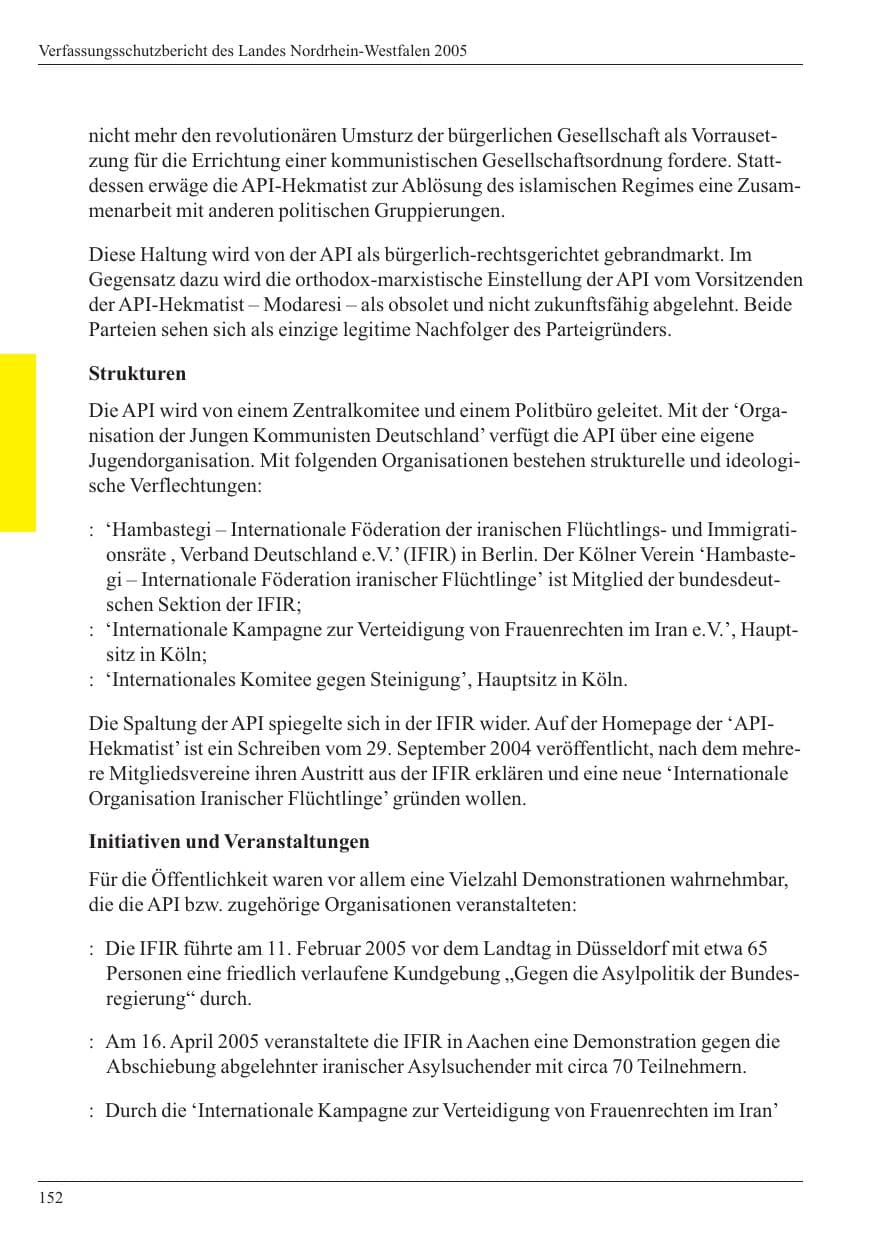 Seite 154 des Verfassungsschutzbericht 2005 Nordrhein-Westfalen