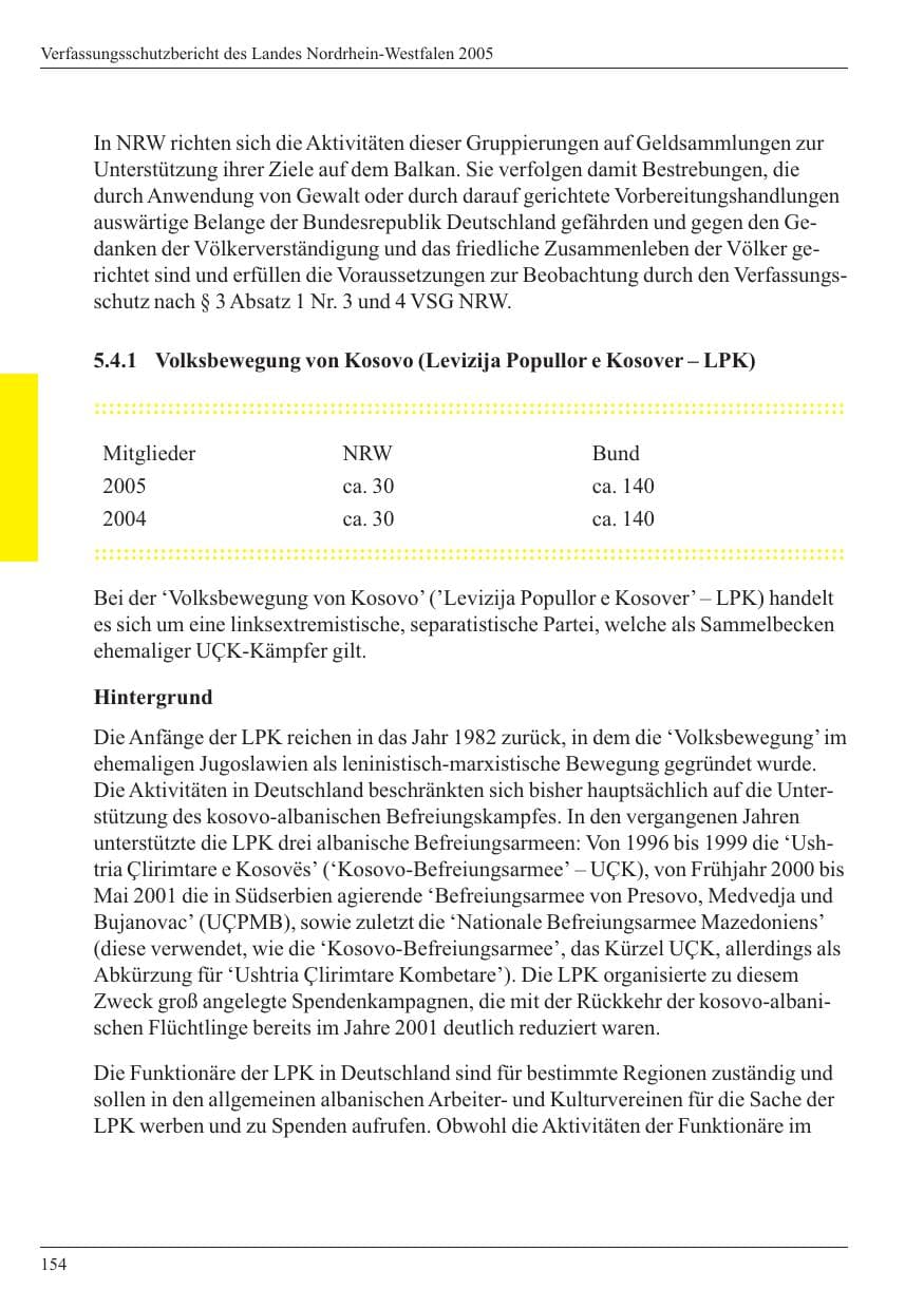 Seite 156 des Verfassungsschutzbericht 2005 Nordrhein-Westfalen
