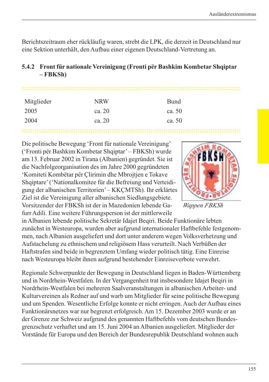 Seite 157 des Verfassungsschutzbericht 2005 Nordrhein-Westfalen