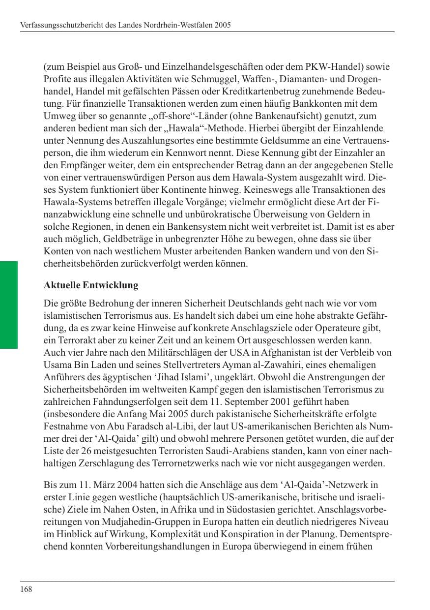Seite 170 des Verfassungsschutzbericht 2005 Nordrhein-Westfalen
