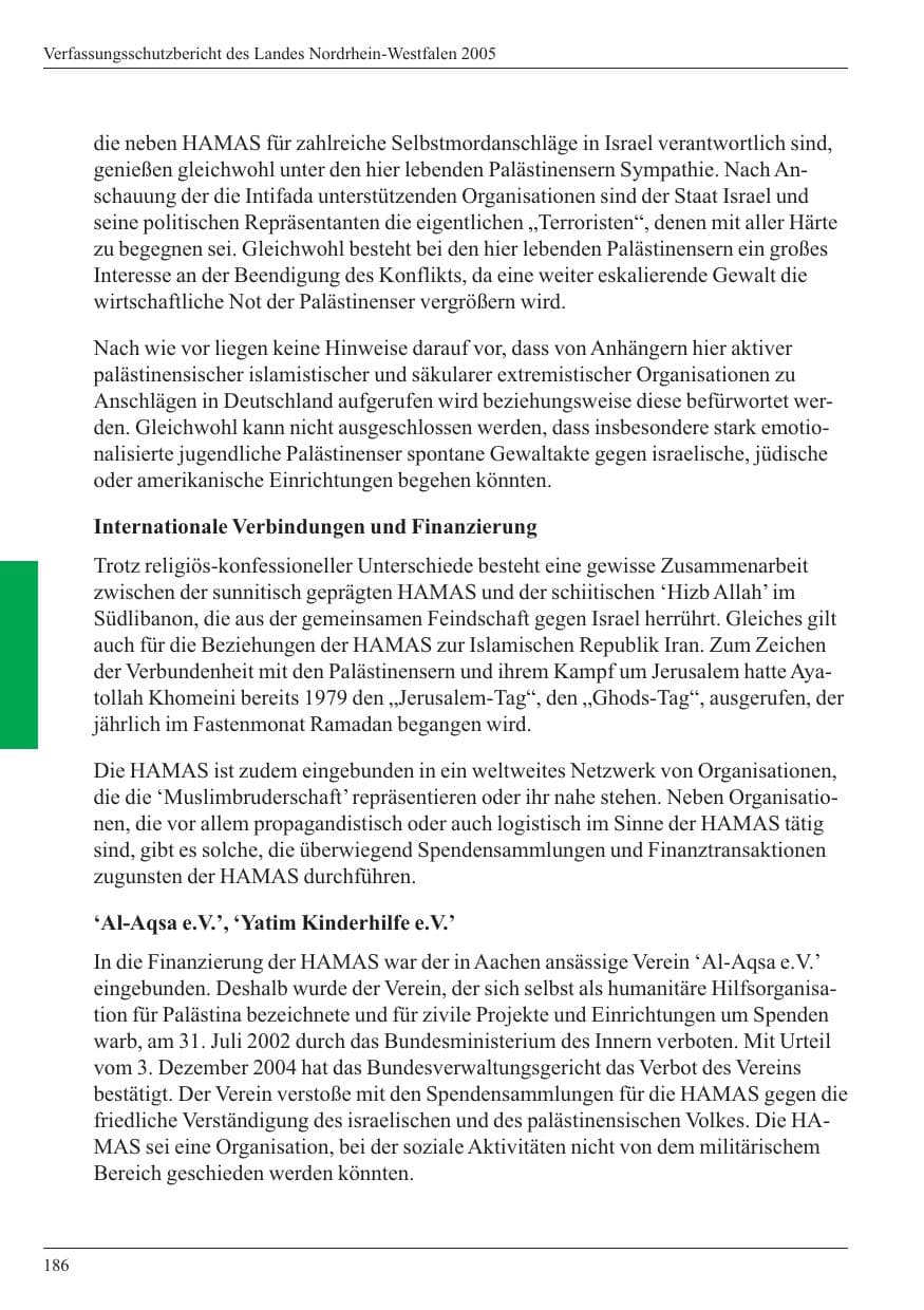 Seite 188 des Verfassungsschutzbericht 2005 Nordrhein-Westfalen