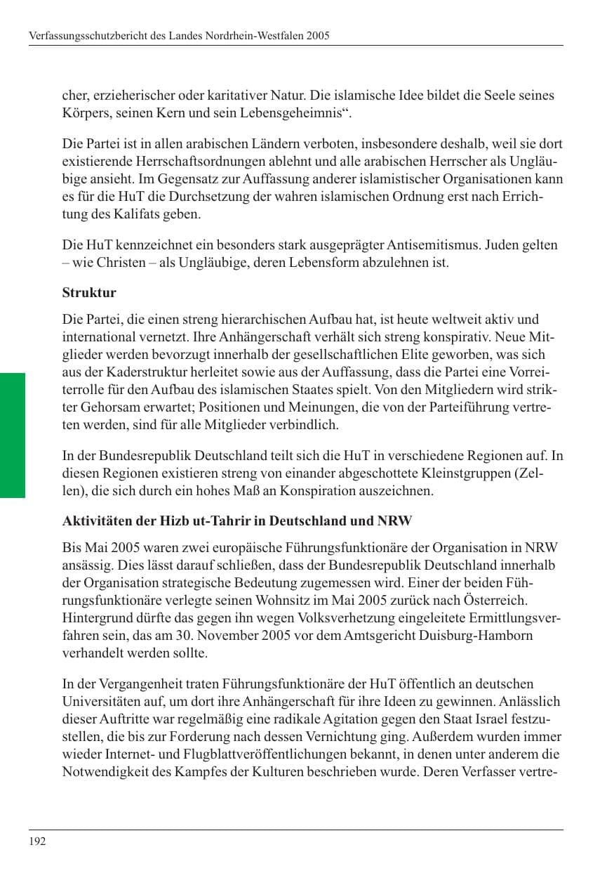 Seite 194 des Verfassungsschutzbericht 2005 Nordrhein-Westfalen