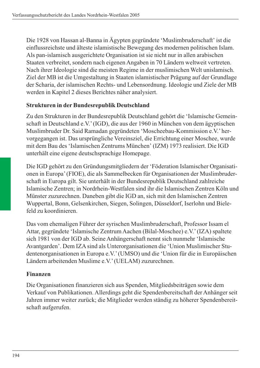 Seite 196 des Verfassungsschutzbericht 2005 Nordrhein-Westfalen