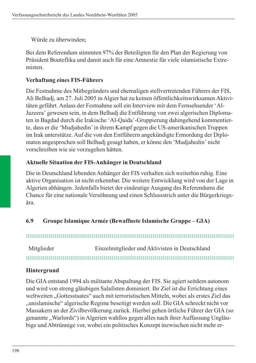 Seite 200 des Verfassungsschutzbericht 2005 Nordrhein-Westfalen