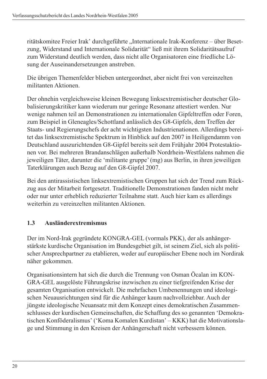 Seite 22 des Verfassungsschutzbericht 2005 Nordrhein-Westfalen