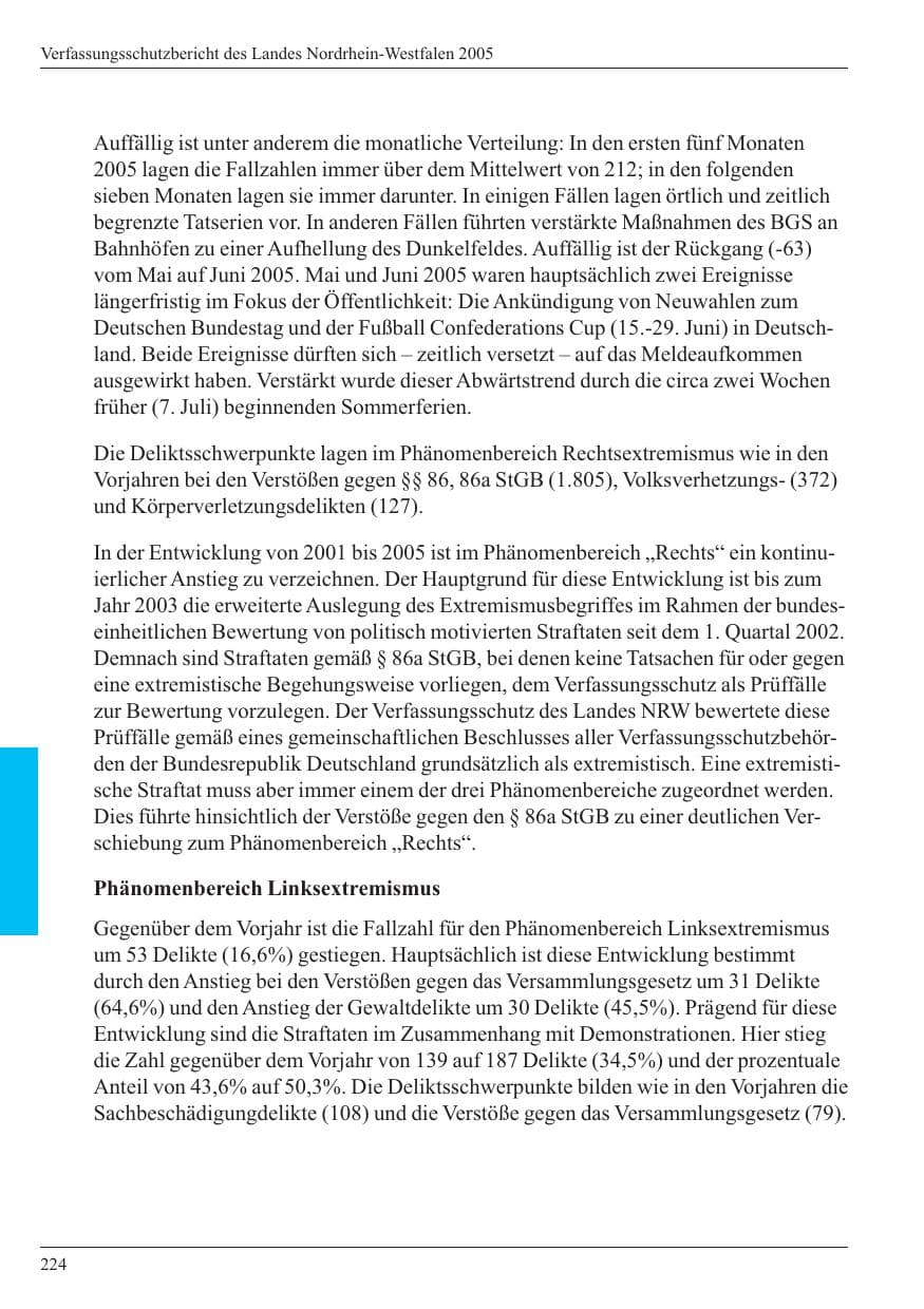 Seite 226 des Verfassungsschutzbericht 2005 Nordrhein-Westfalen